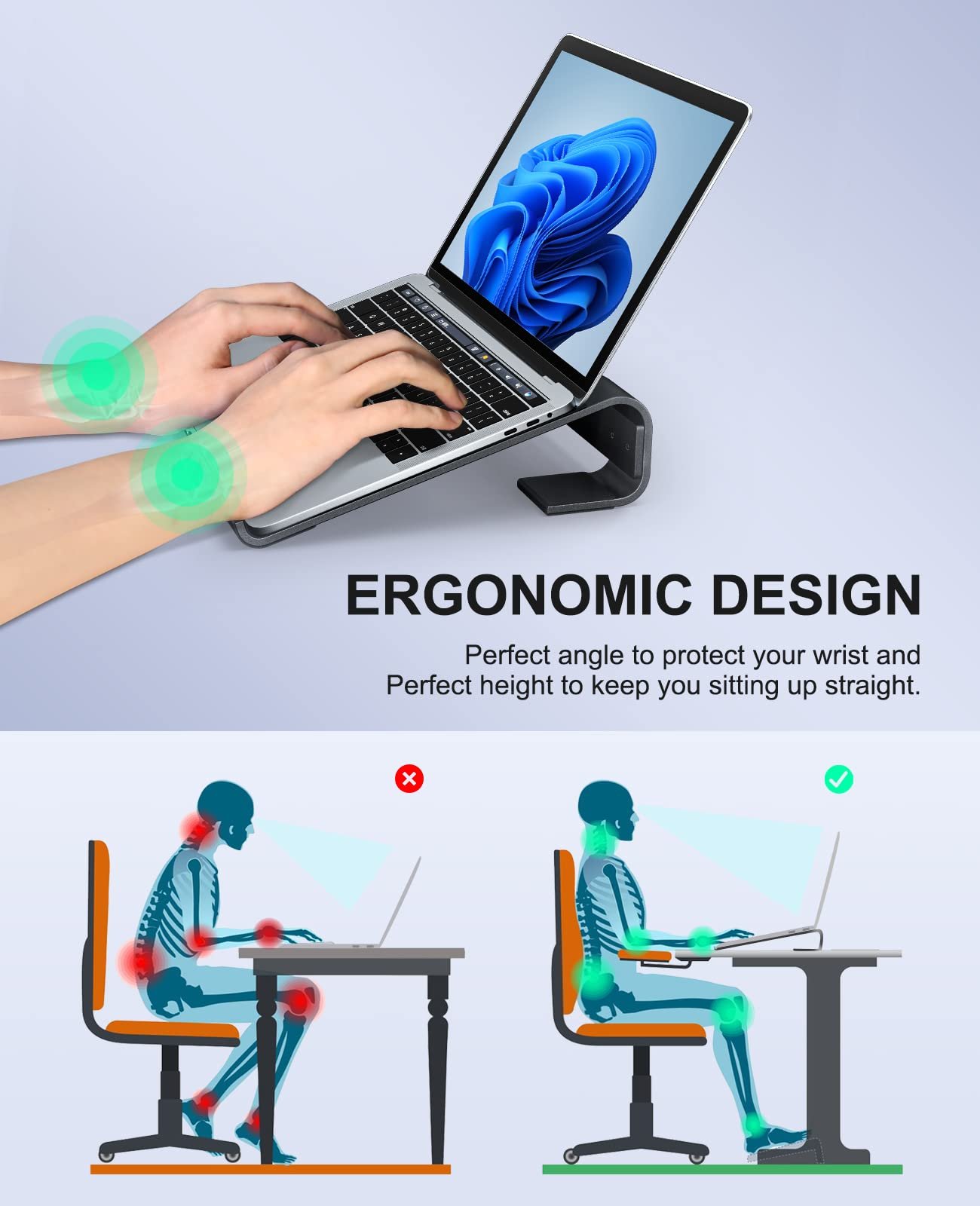 Подставка для ноутбука Soqool, эргономичная, алюминиевая, с вентиляцией, совместима с MacBook Air/Pro, Lenovo, Huawei, Acer, Dell, HP (10-17 дюймов), фото №2