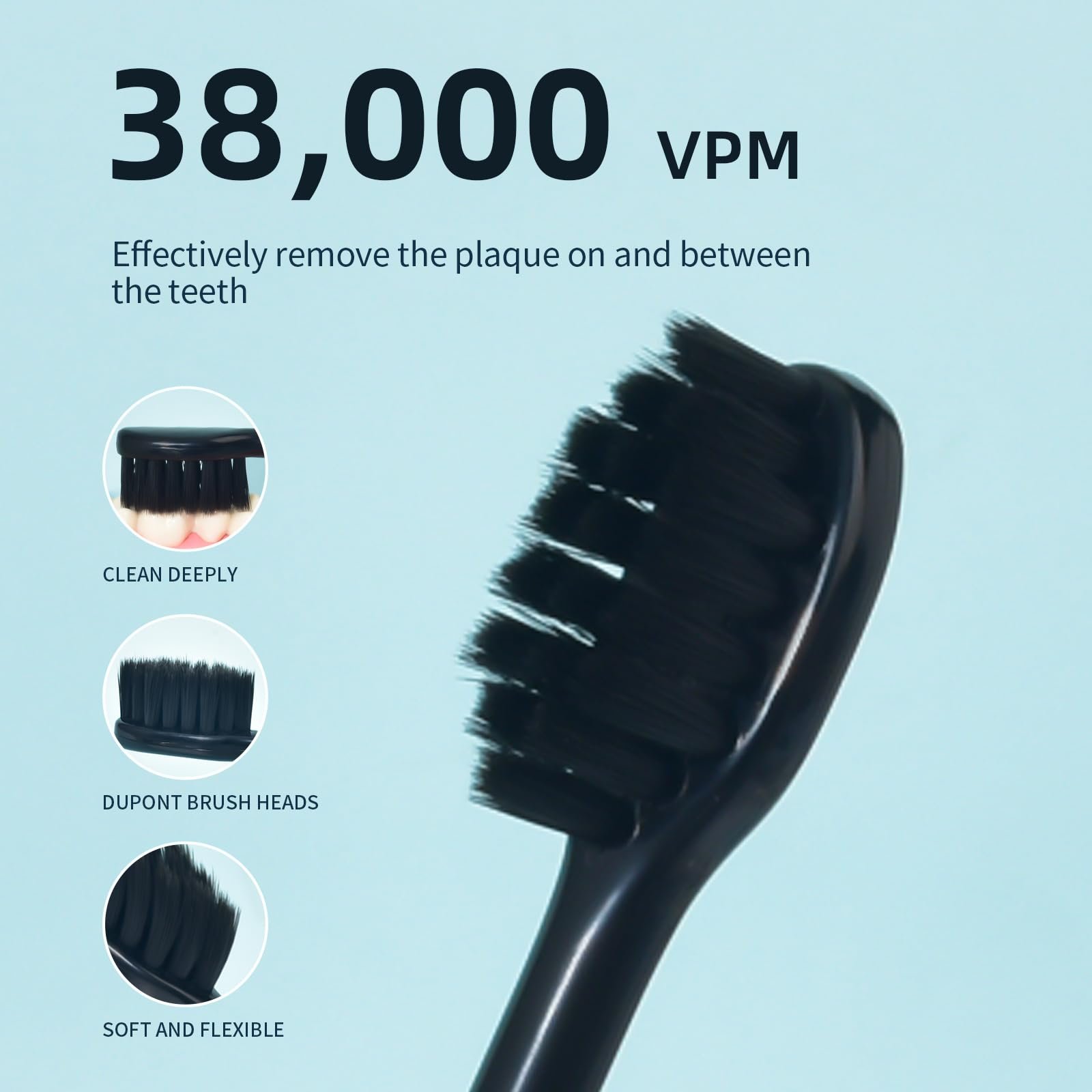 Електрична звукова зубна щітка Y-Kelin Dupont, таймер на 2 хвилини, 5 режимів чищення з функцією відбілювання Чорна, фото №2