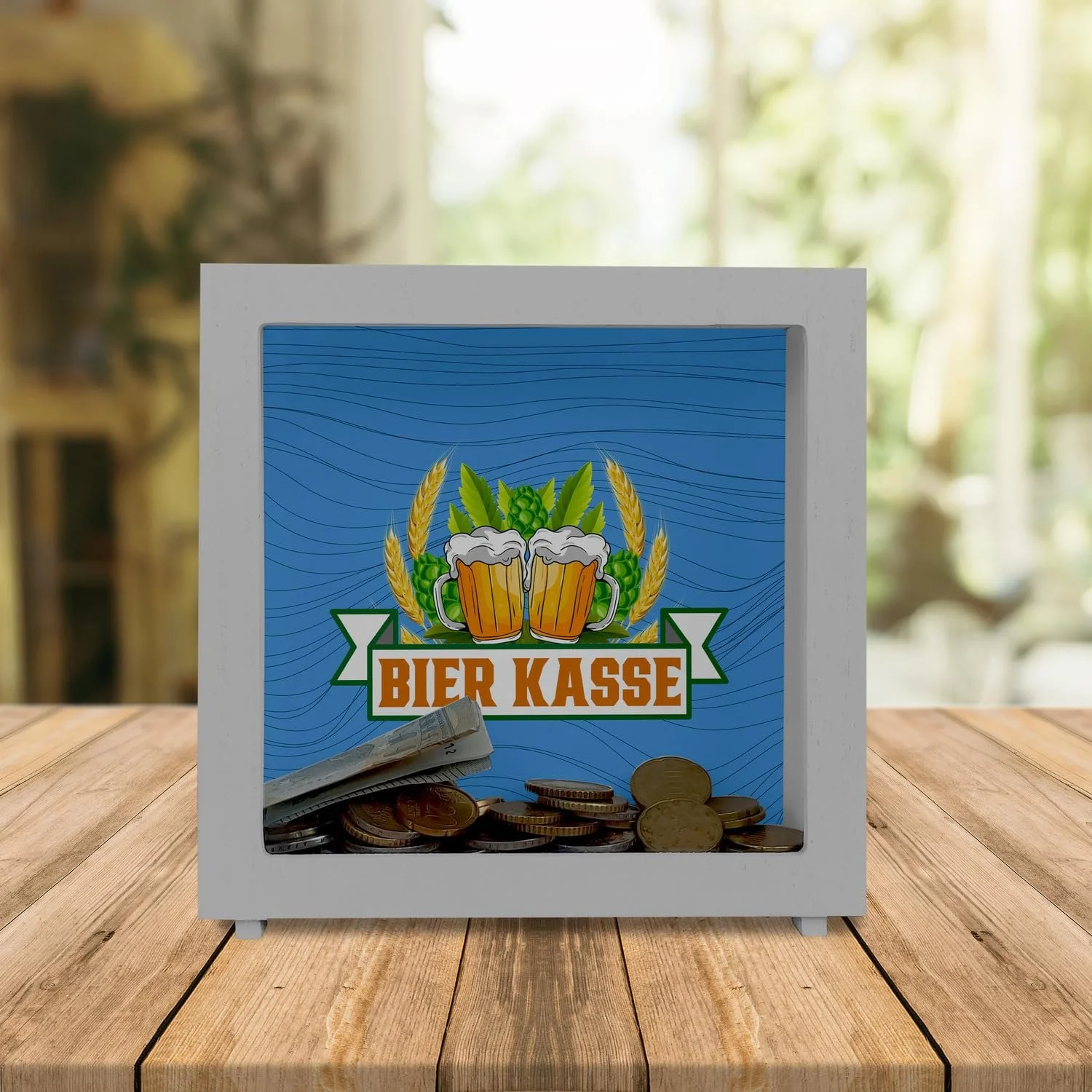 Скарбничка-рамка Beer Kasse дерев'яна з мотивом хмелю та колосків, фото №2