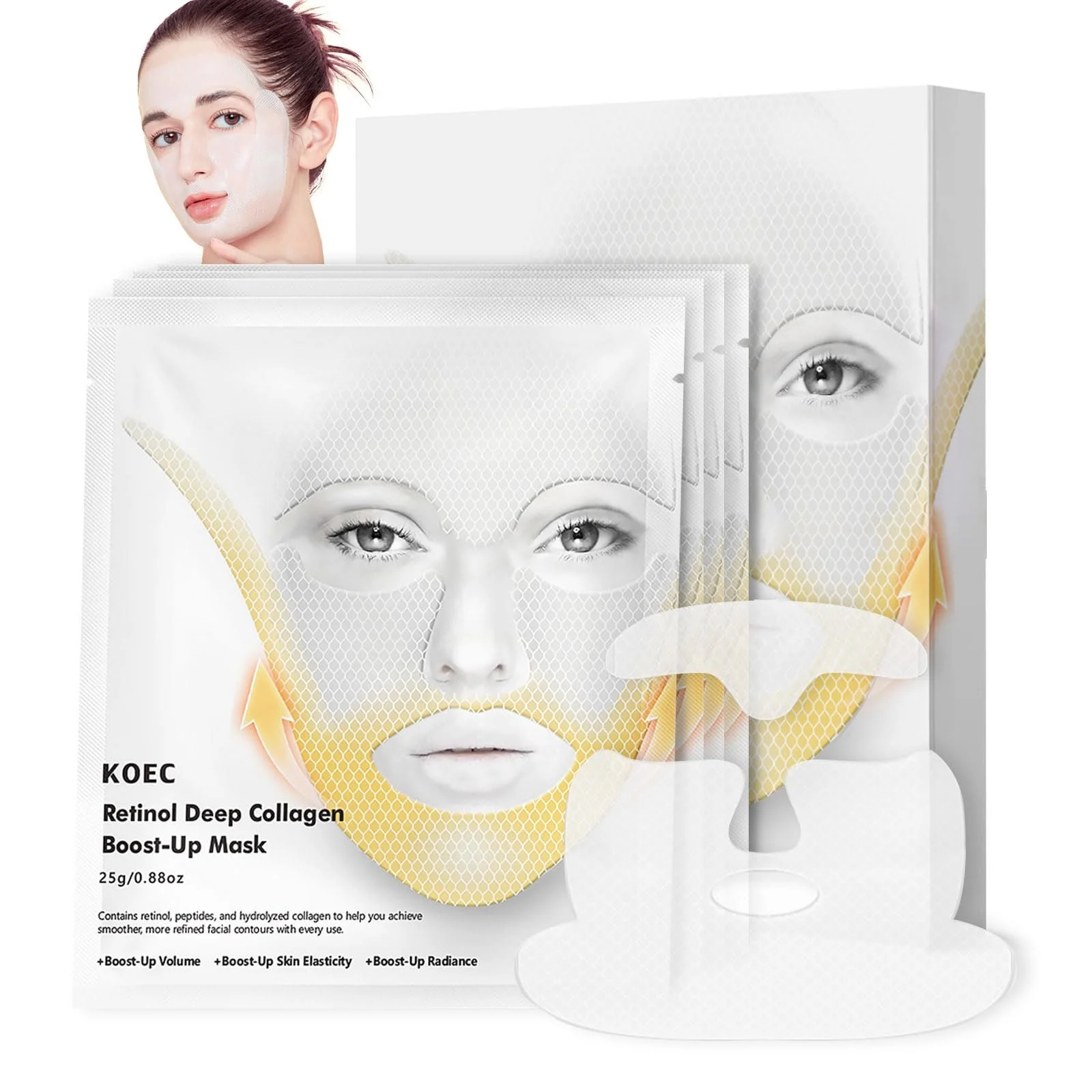 Маска Retinol Deep Collagen, Маска для повышения уровня коллагена, Маска для удаления двойного подбородка, 3D лента для подтяжки лица для V-образной линии, Корейский уход за кожей против морщин, Маска для подбородка улучшает эластичность, фото №1