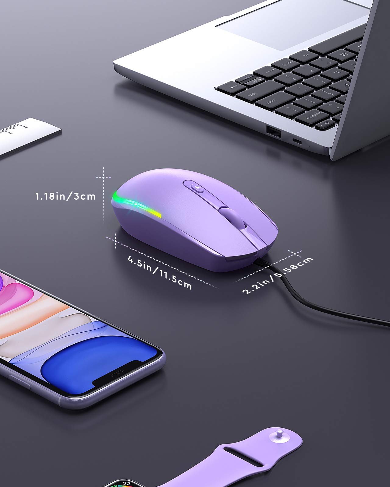 Дротовая мышь Seenda 1600 DPI USB, фиолетовая, фото №6