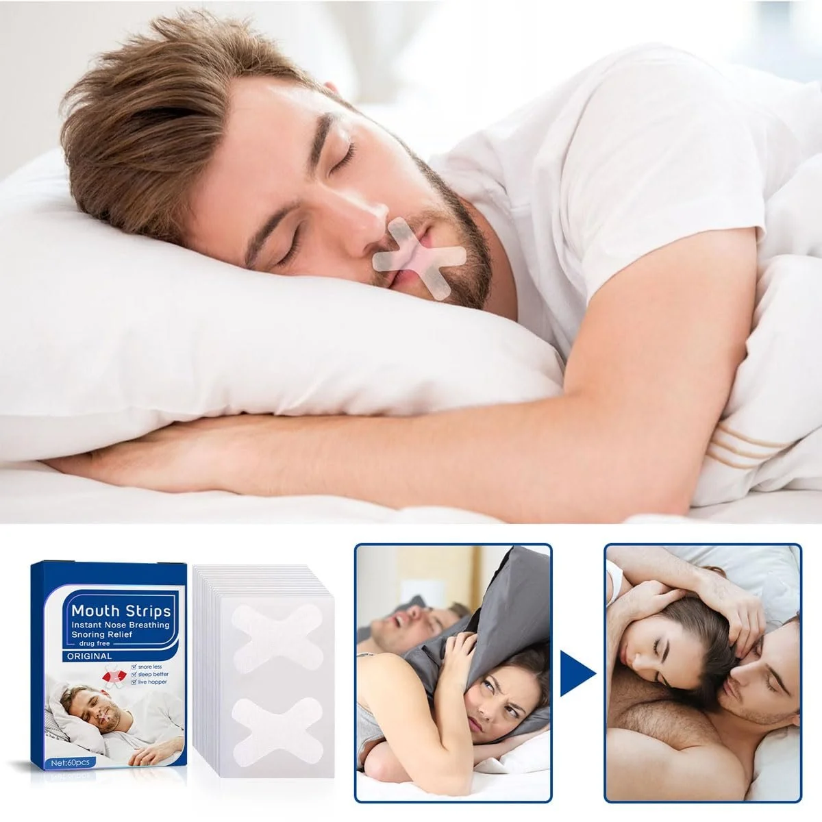 Смужки для рота проти хропіння 2 коробки по 120 смужок для сну Дихаючі, фото №2 Смужки для рота проти хропіння 2 коробки по 120 смужок для сну Дихаючі, фото №2