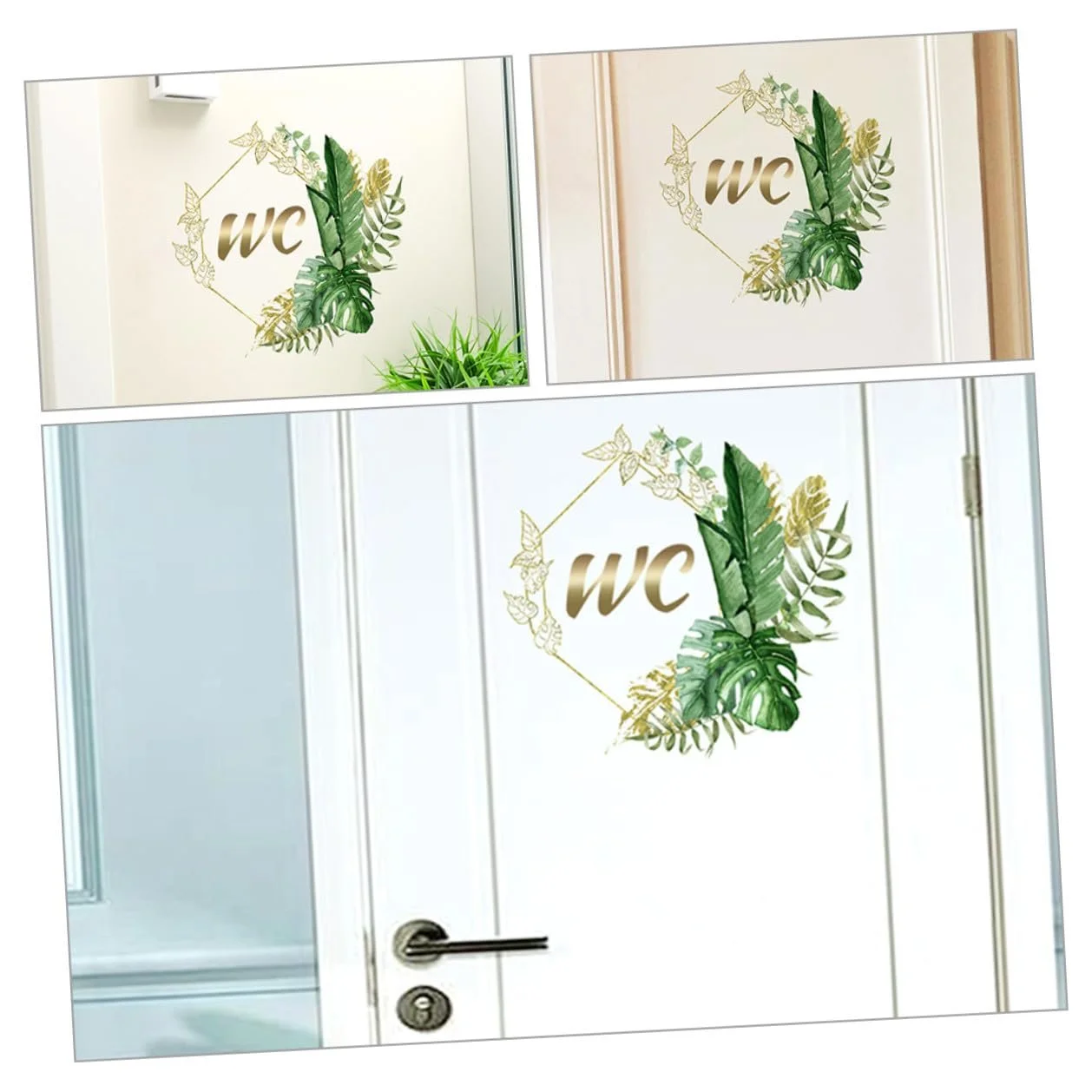 Наклейка на дверь туалета OUNONA с растительным мотивом зеленая съемная, фото №5