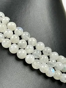 Бусины Лунный камень Раунделла гладкие 7.5-8 мм, нить длиной 46 см для изготовления ювелирных изделий - Фото 1