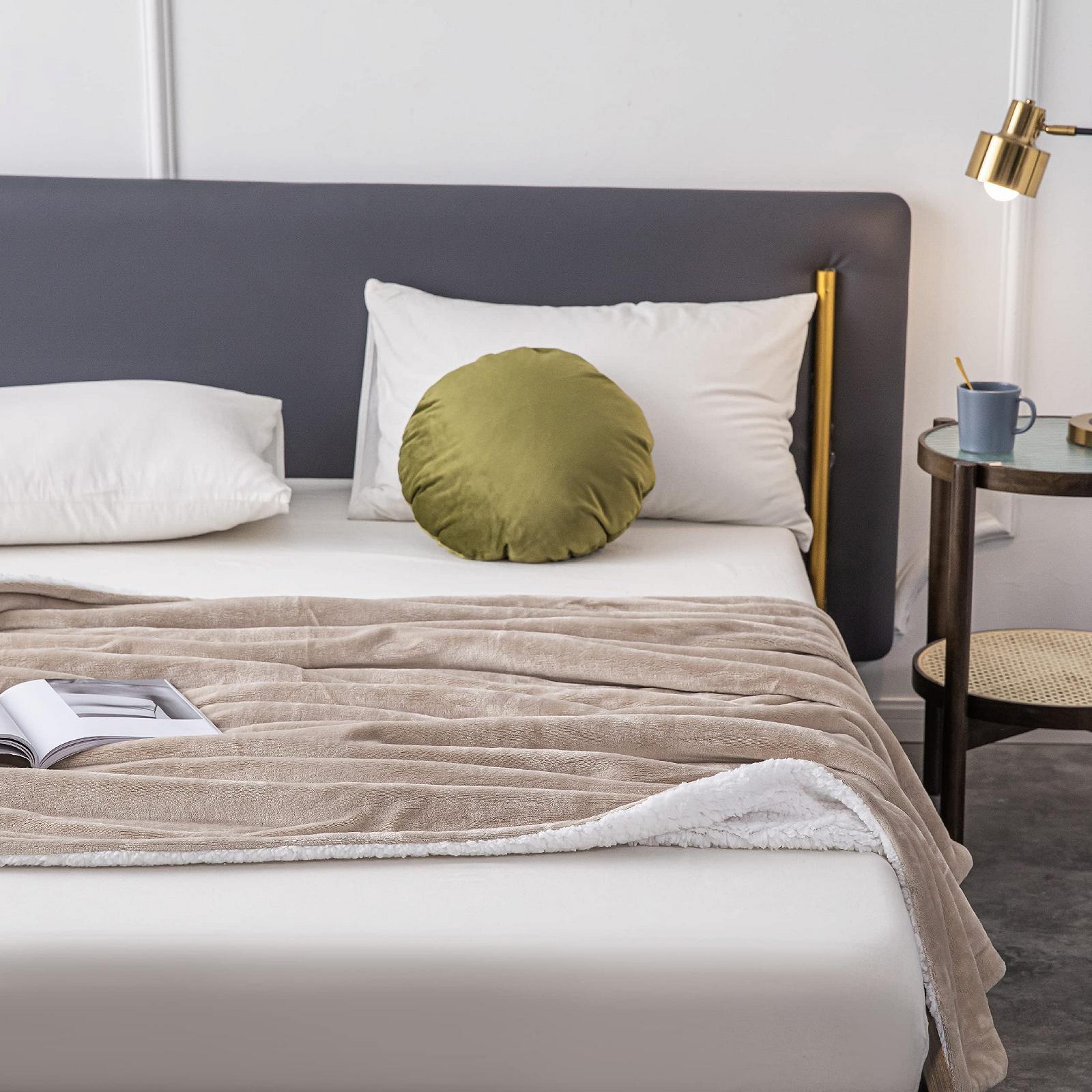 Покривало Mixibaby Sherpa Coral Fluffy, надм'яка та тепла Покривало з фланелевого флісу, 150 см x 200 см, бежева, фото №5