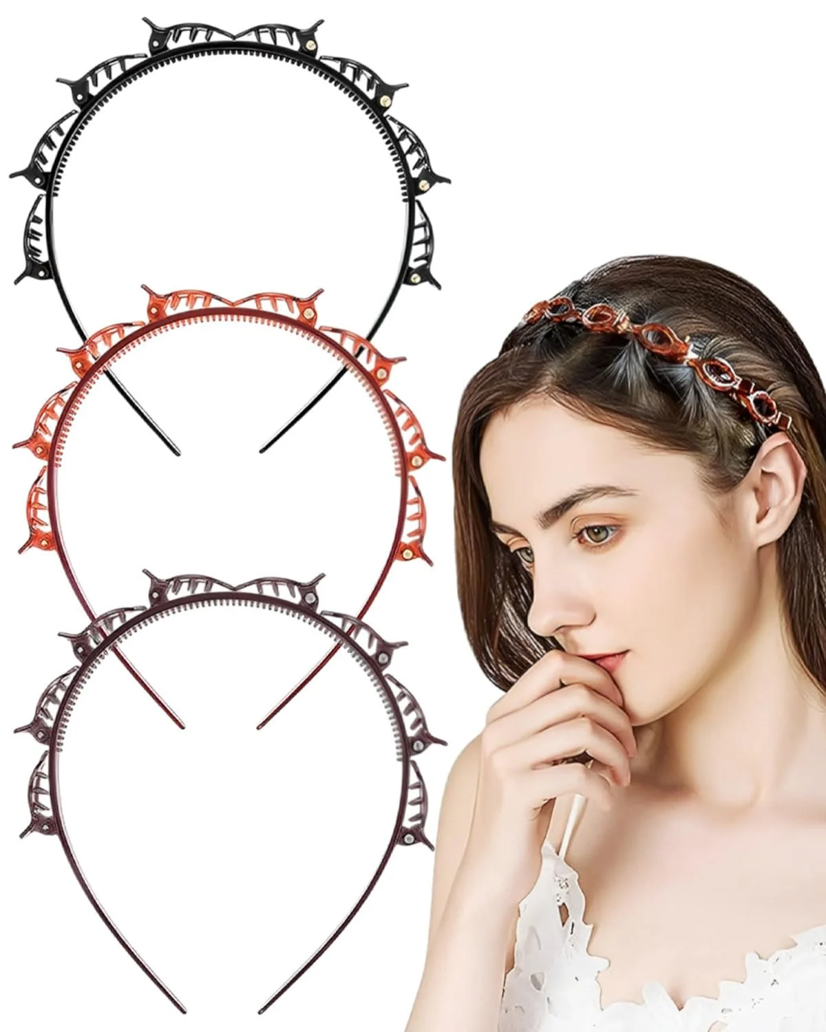 Набір з 3 обручів для волосся з затискачами, фото №1