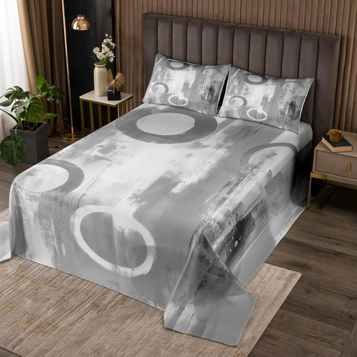 Покрывало Homewish 260 x 240 см Детское Серое Покрывало Двуспальное Для Взрослых Картина Маслом Современное Абстрактное Искусство Геометрическое Покрывало Белое 2 Наволочки 51 x 75 см, фото №1