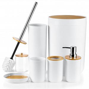 Набір аксесуарів для ванної кімнати JOTOM Bamboo, 7 предметів, білий - Фото 1