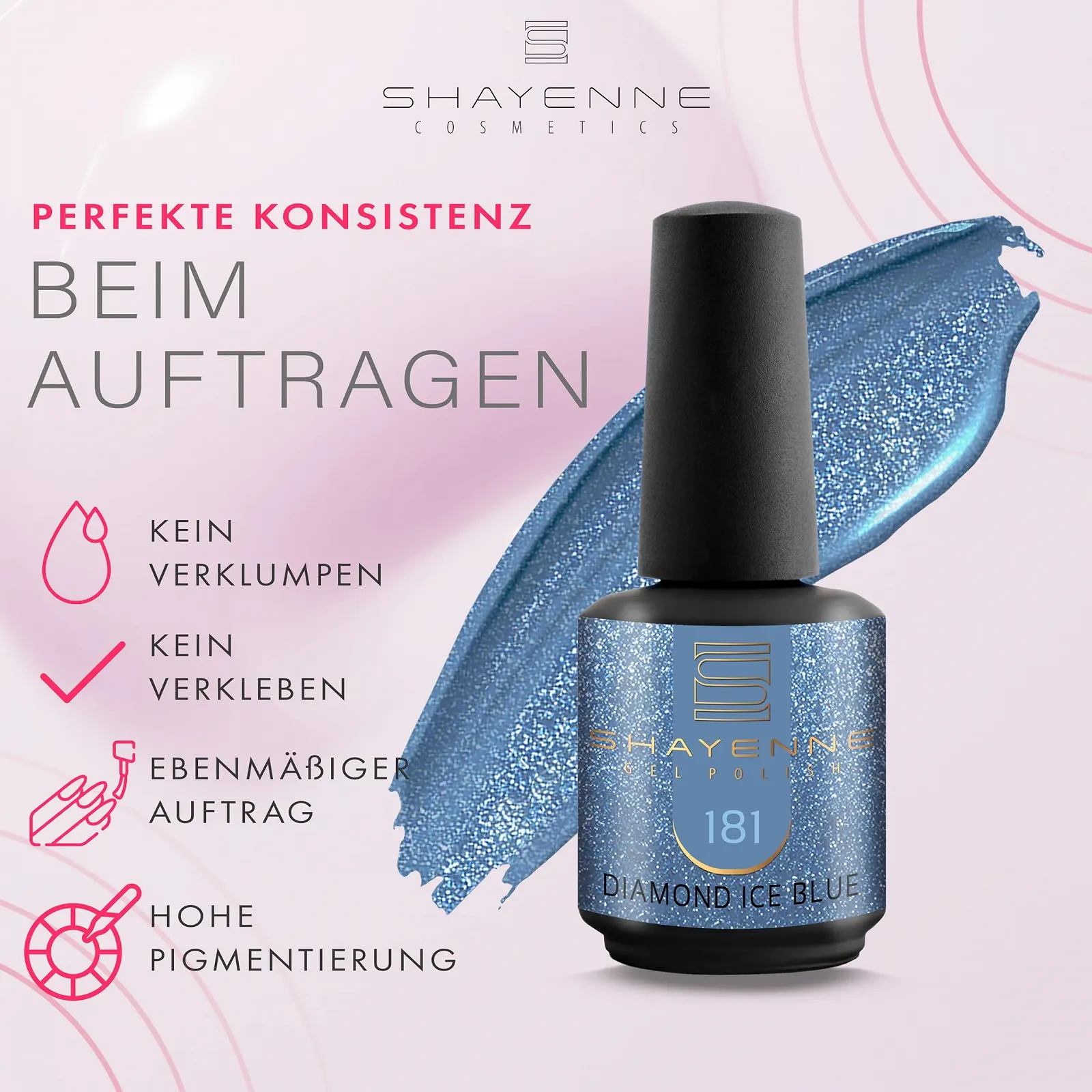 Гель-лак SHAYENNE 181 Diamond Ice Blue з блискітками, 15 мл, фото №5