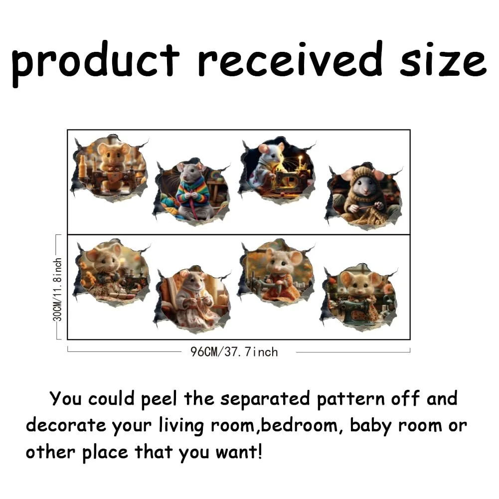 Наклейка на стіну SUPERDANT Nähmaus 3D Миші Вінілова 30 x 96 см, фото №2