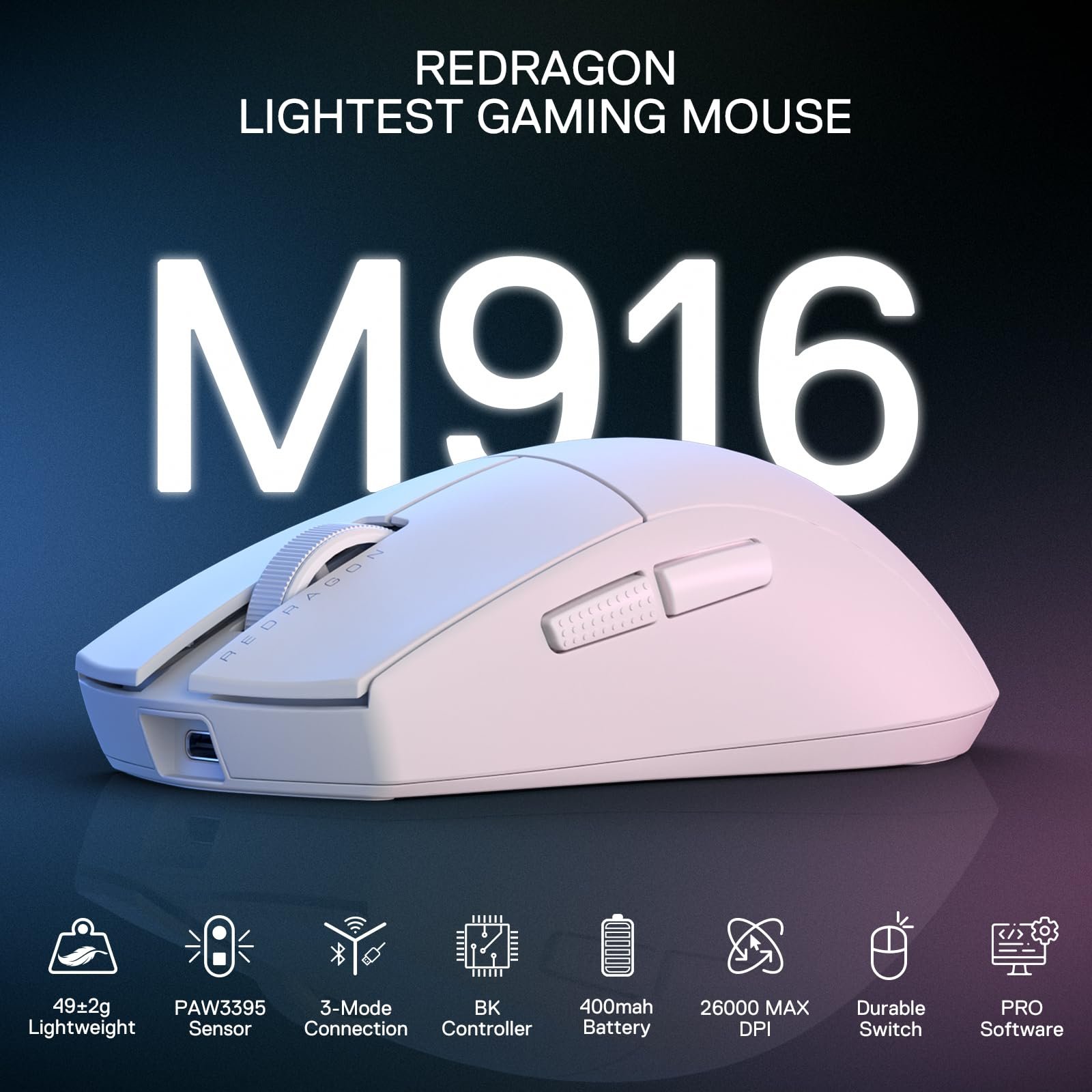 Мышь Redragon M916 PRO Беспроводная Игровая, 49г Ультра Легкая 26K DPI, фото №8