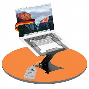 Подставка для ноутбука PureMounts, регулируемая по высоте, складная и эргономичная подставка для ноутбука для домашнего офиса, плавно регулируемая алюминиевая подставка для ноутбука с вентиляцией и нескользящими накладками, черная - Фото 1