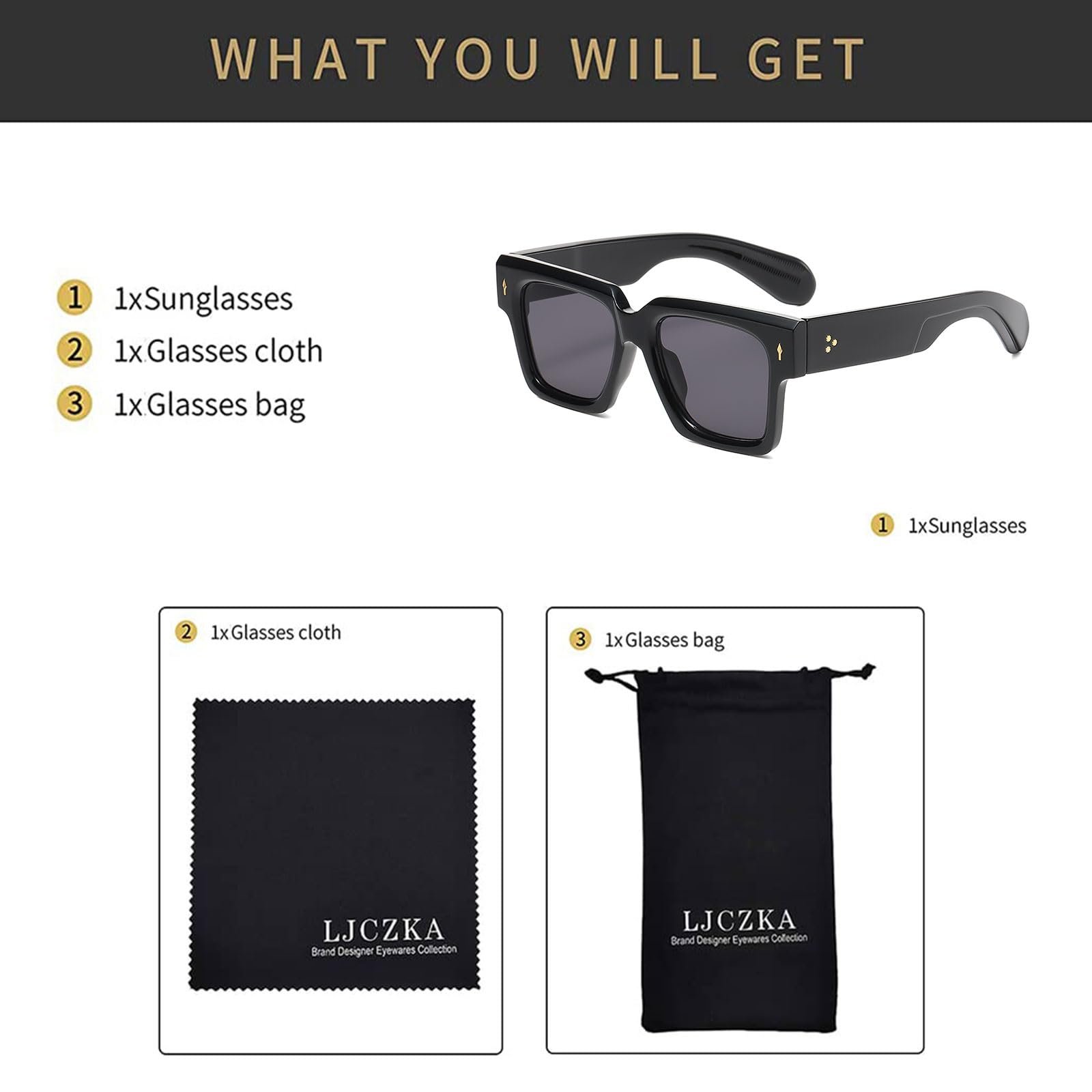 Сонцезахисні окуляри Квадратні Ретро LJCZKA для жінок і чоловіків, модні, класичні, фото №5