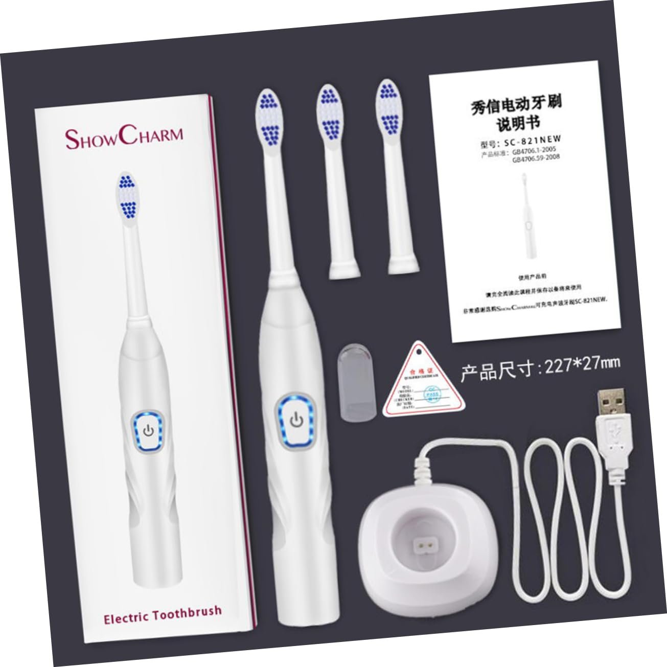 Електрична вібраційна зубна щітка VALICLUD USB Біла, фото №2