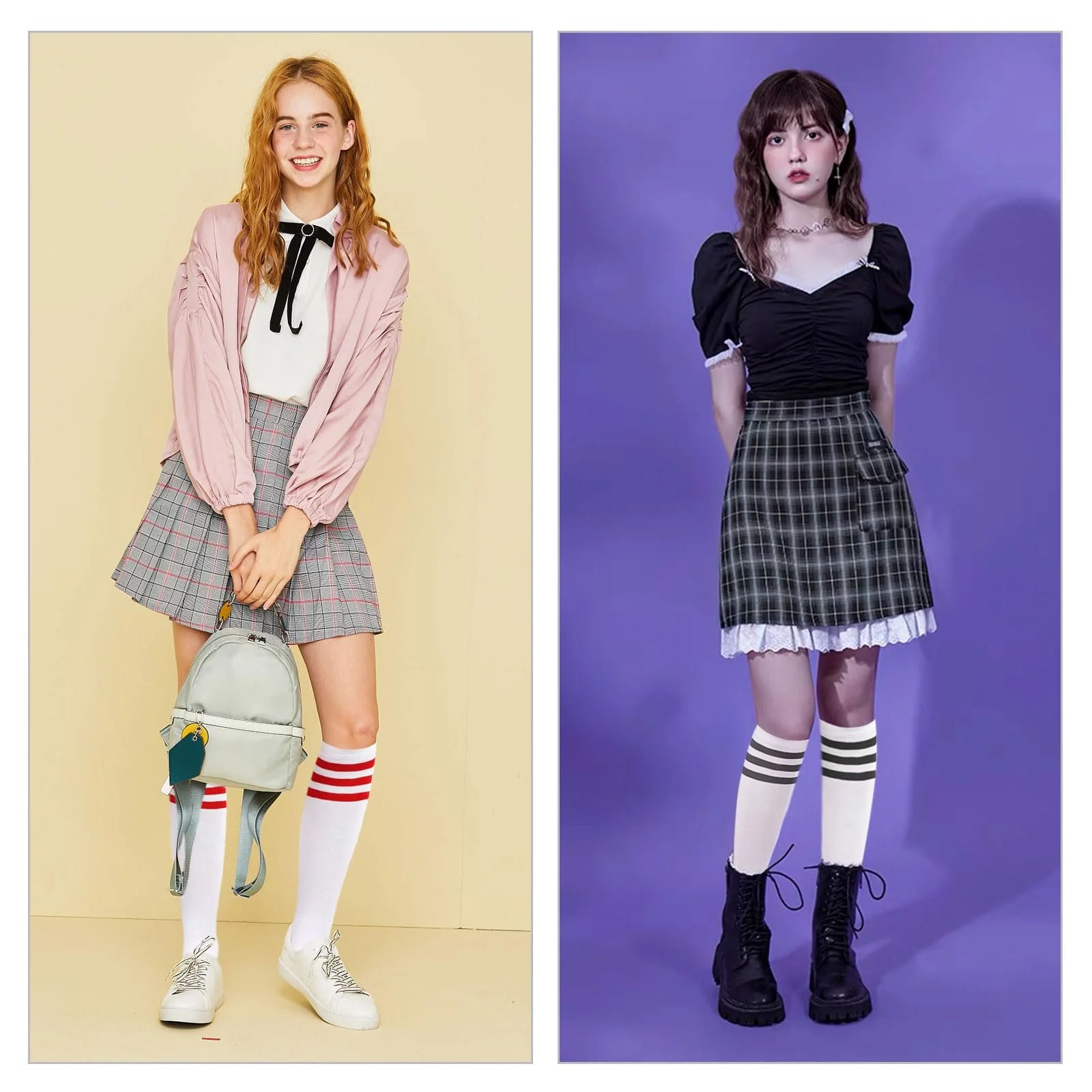 Колготки до колен Хлопковые полосатые для женщин Белые полосатые длинные гольфы Непрозрачные для женщин Девушки для ежедневной носки, 3 пары, фото №4