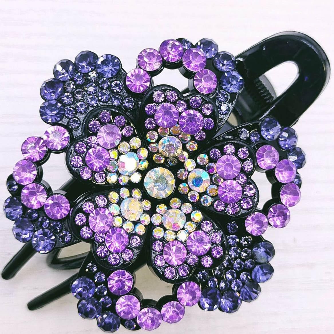 Велика заколка для волосся French Flat Head Rhinestone Clip, вигнута, заколка-алігатор, гумка для укладання сегментів (фіолетова, 8.9 см), фото №1