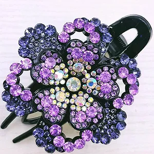 Большая заколка для волос French Flat Head Rhinestone Clip, изогнутая заколка для женщин, заколка-аллигатор, резинка для укладки сегментов (фиолетовая, 8.9 см) - Фото 1