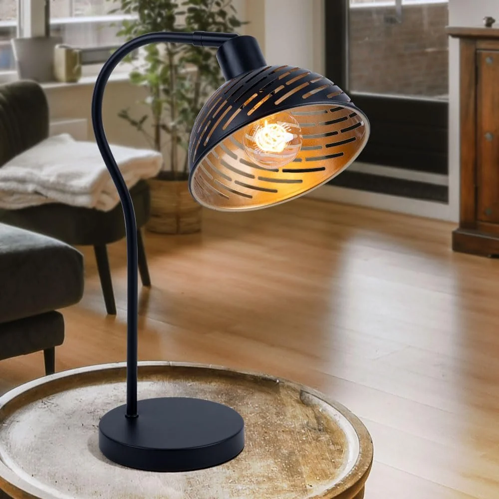 Настільна лампа etc-shop E27 30x18.5x45 см Чорний Золотий, фото №2