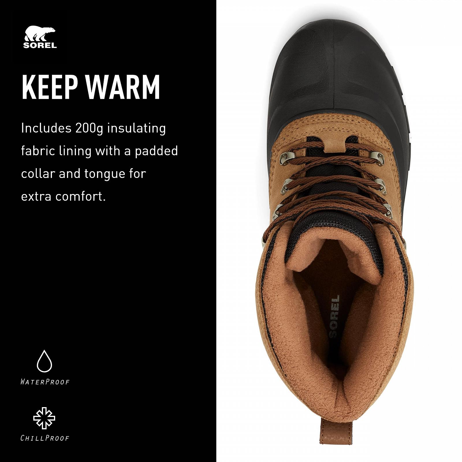 Чоловічі Зимові Чоботи Sorel Buxton Водонепроникні Коричневий (Major x Black) 40 EU, фото №4