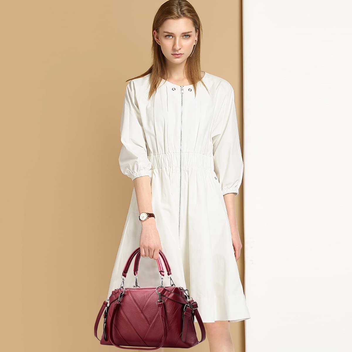 Сумка с ручками NICOLE & DORIS из мягкой искусственной кожи с полосками, фото №2