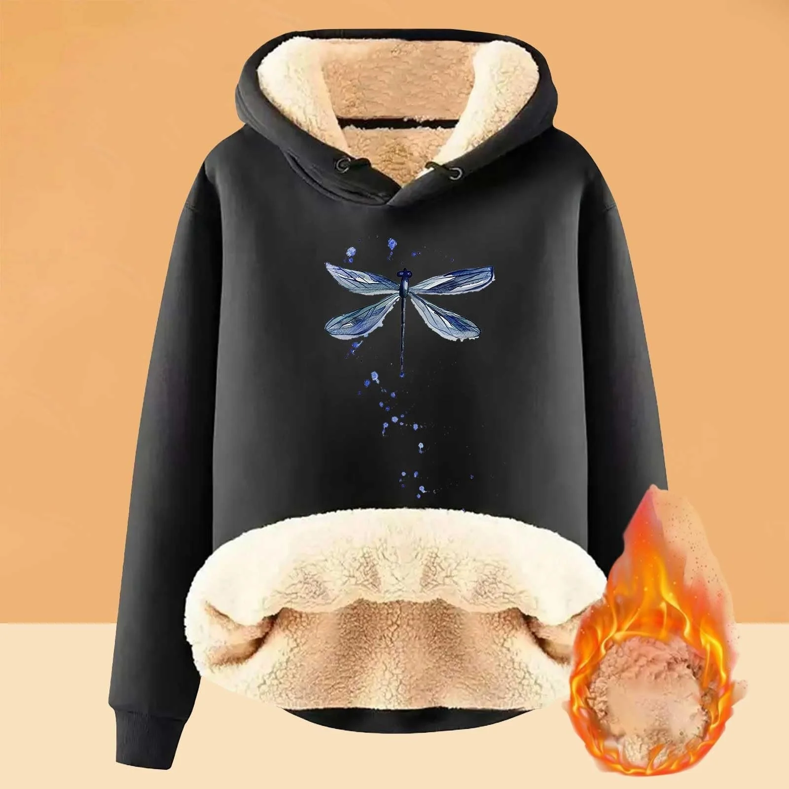 Женский свитшот на молнии Fluffy Fleece Oversized с кулиской Теплый худи большого размера, фото №3