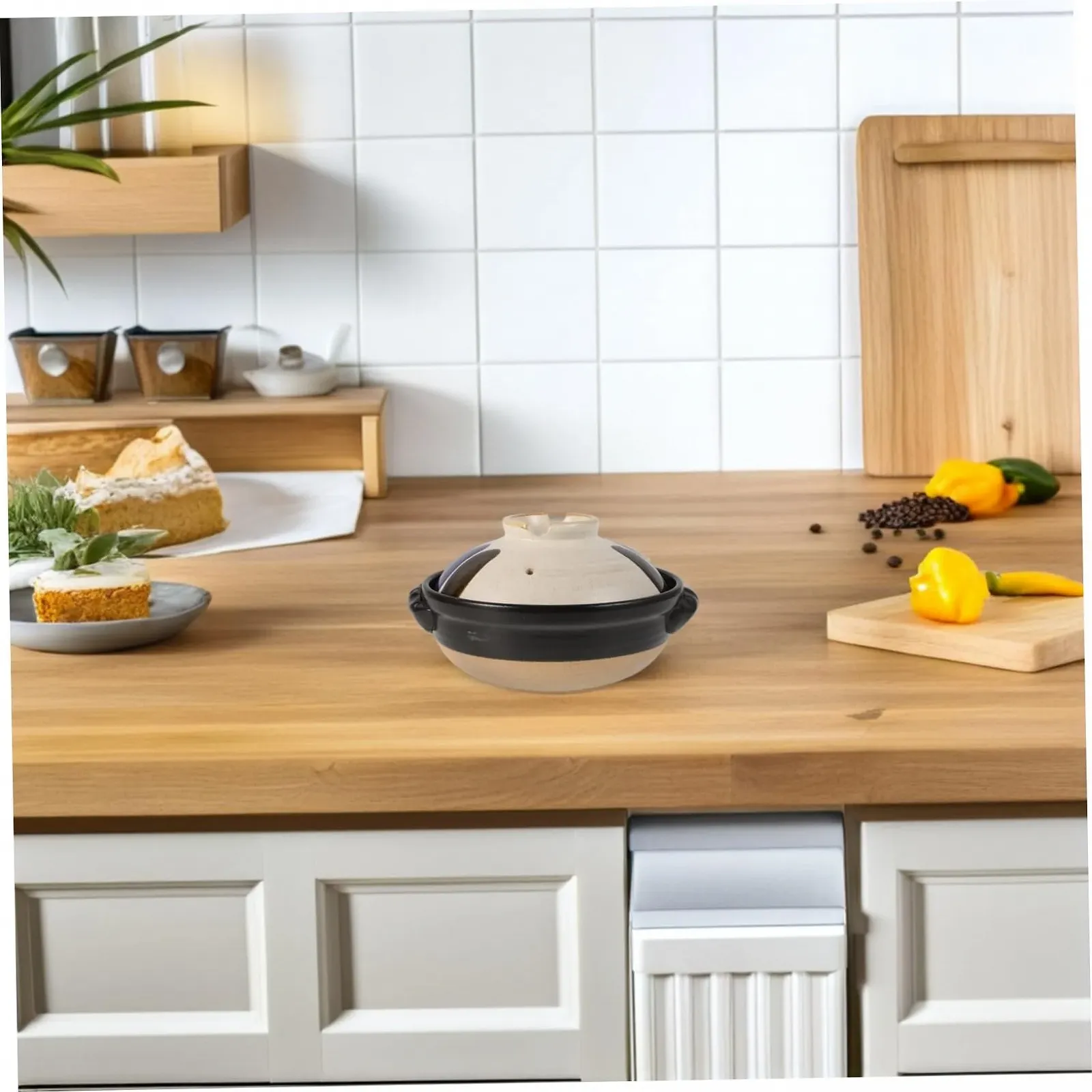 Кастрюля керамическая VICASKY Vintage Japanese Clay Pot с крышкой и двойной ручкой для супов и рагу термостойкая, фото №6