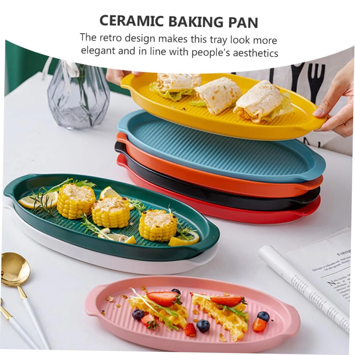 Форма для запекания Овальная Керамическая с ручками Желтый, фото №4 Форма для запекания Овальная Керамическая с ручками Желтый, фото №4