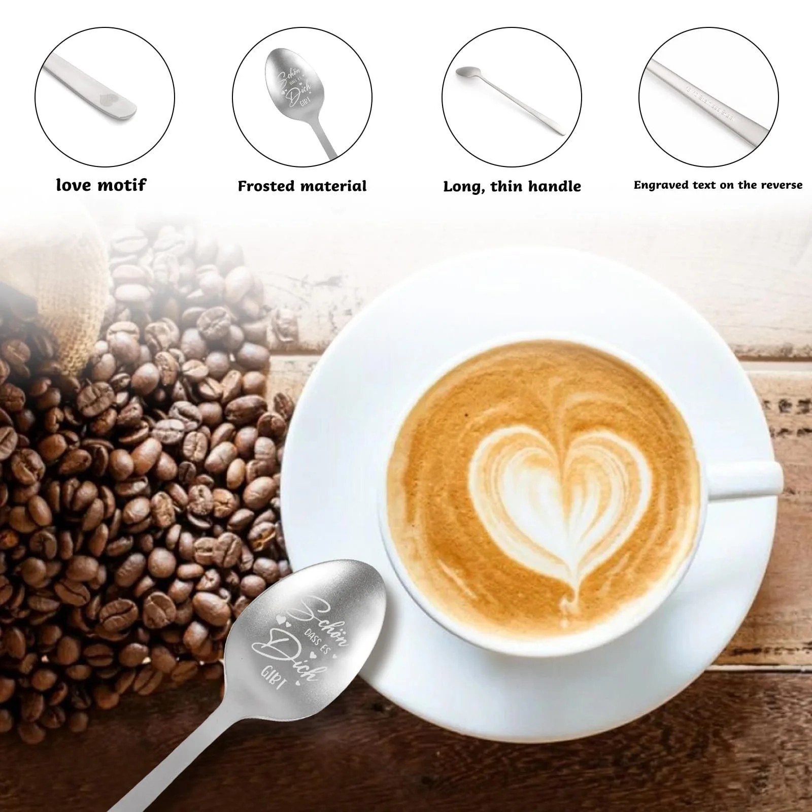 Ложка Кавова SchM, Dass es Dich Gibt, 19 см, набір 2 шт., фото №2