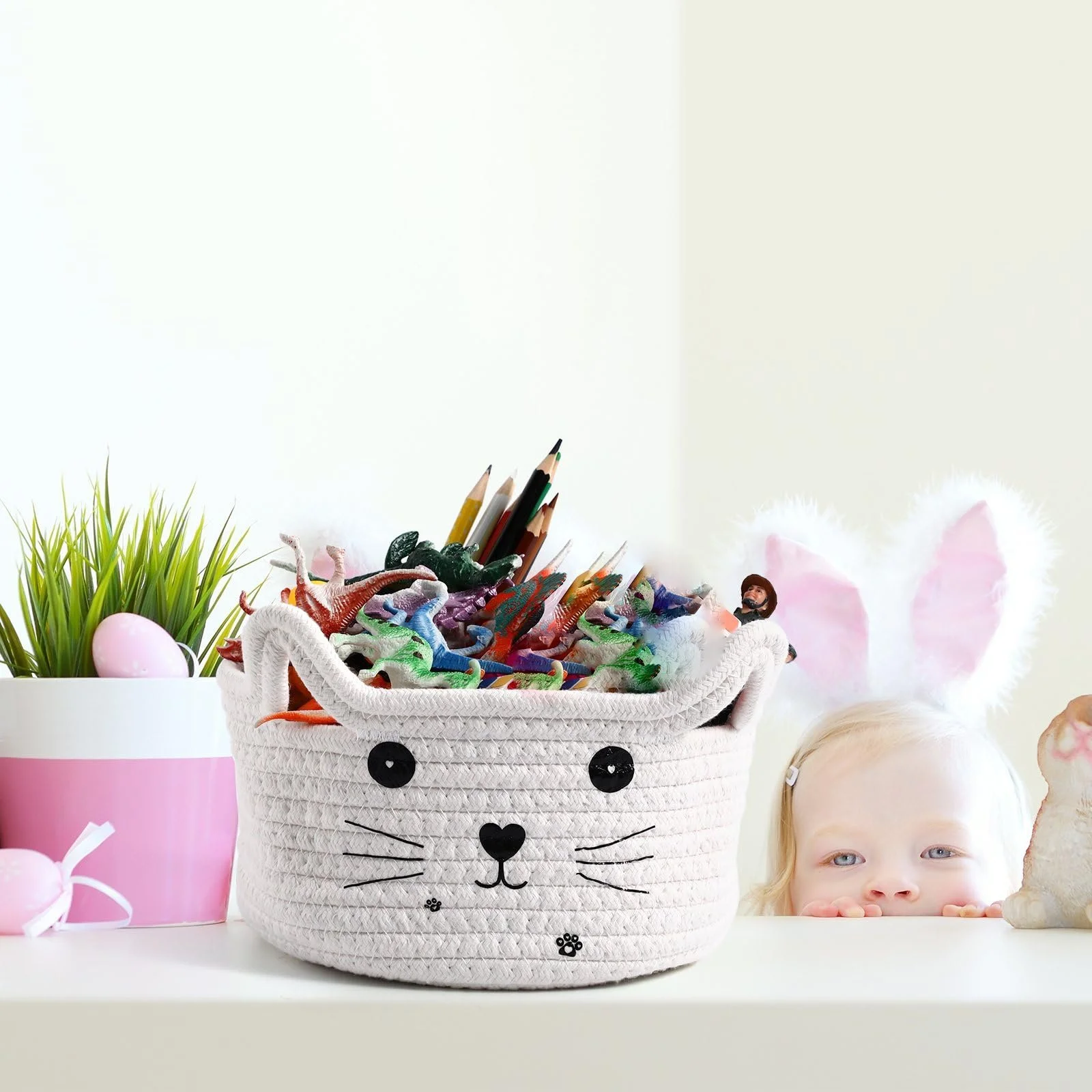 Корзина для хранения Плетеная с кошачьими ушками, фото №5