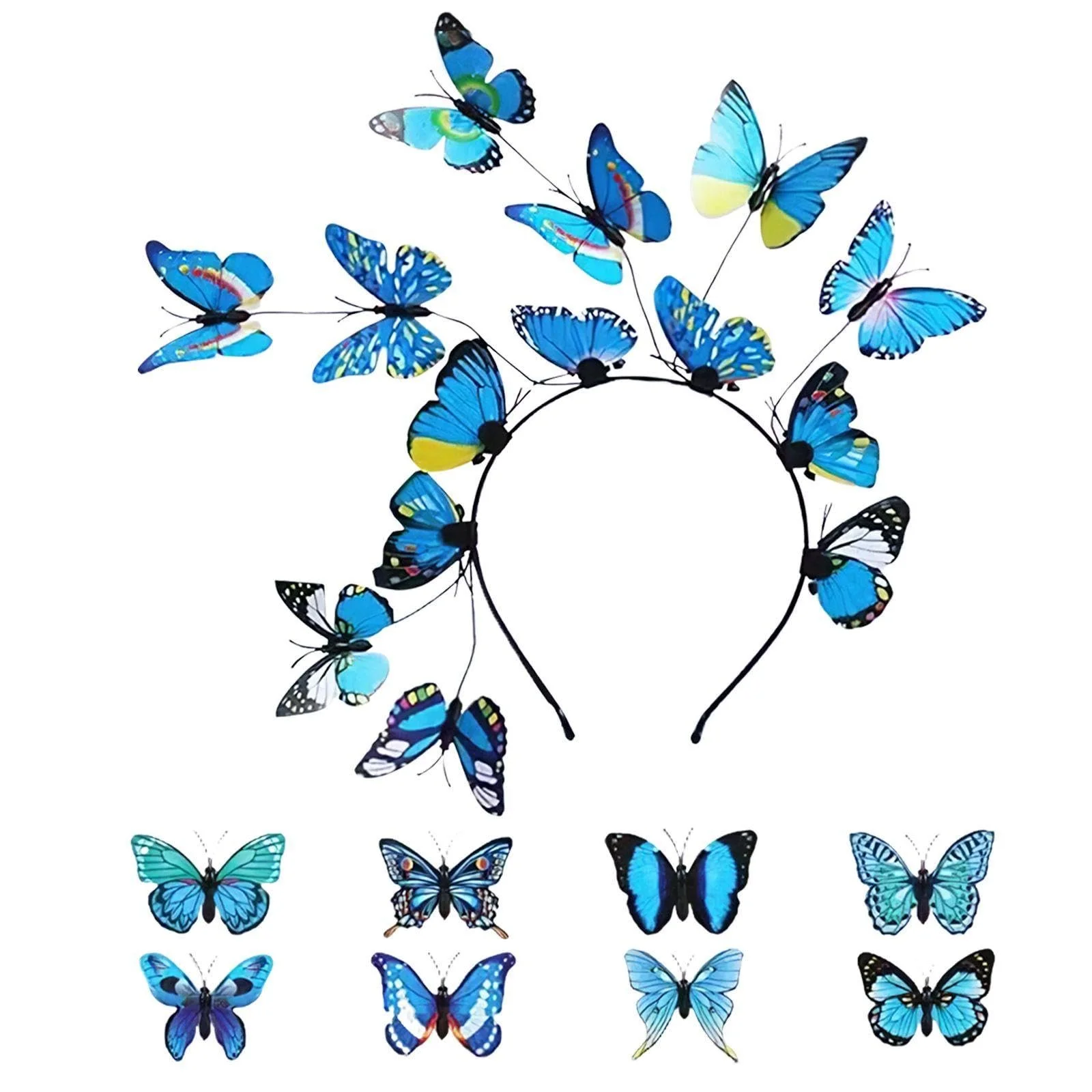 Обруч для волосся з блакитними метеликами, фото №1