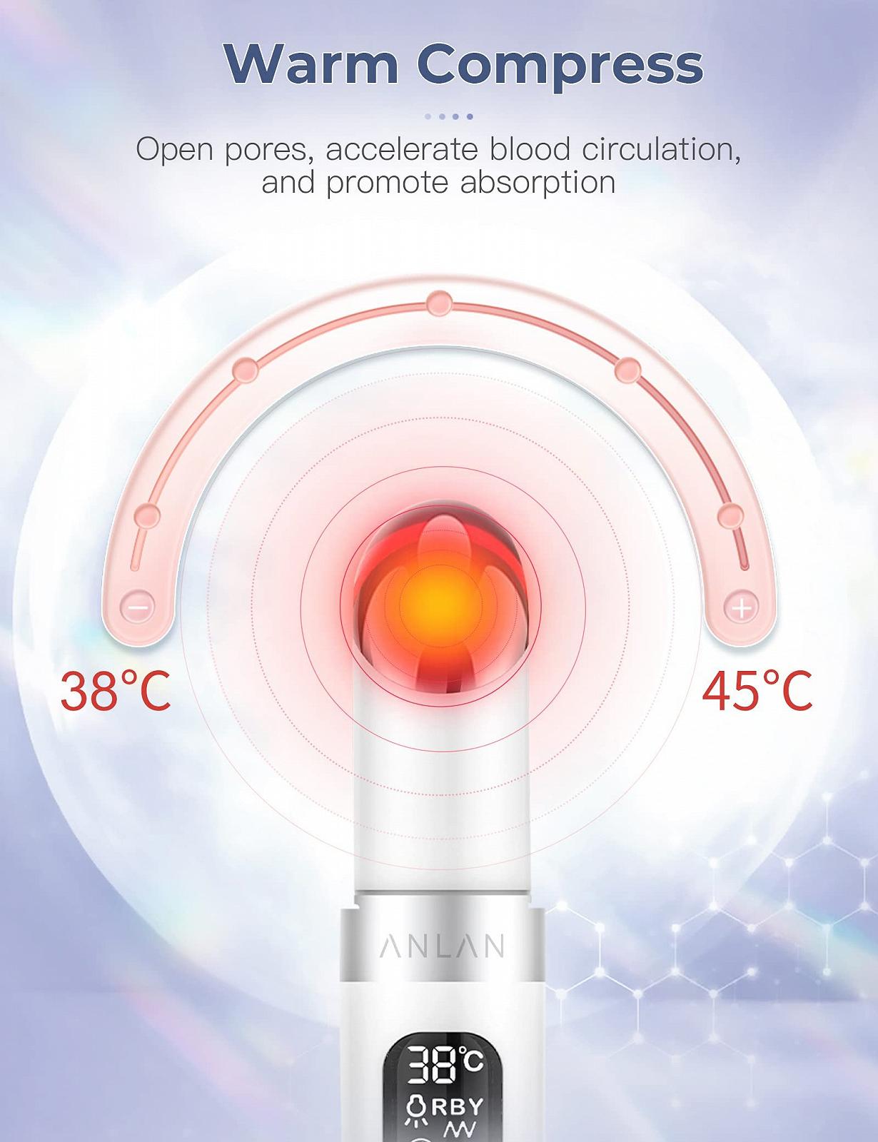 Массажер для глаз ANLAN, 38-45 °C, электрический EMS прибор для лица, 5 режимов, LED светотерапия, для удаления кругов под глазами, против морщин и старения, фото №4
