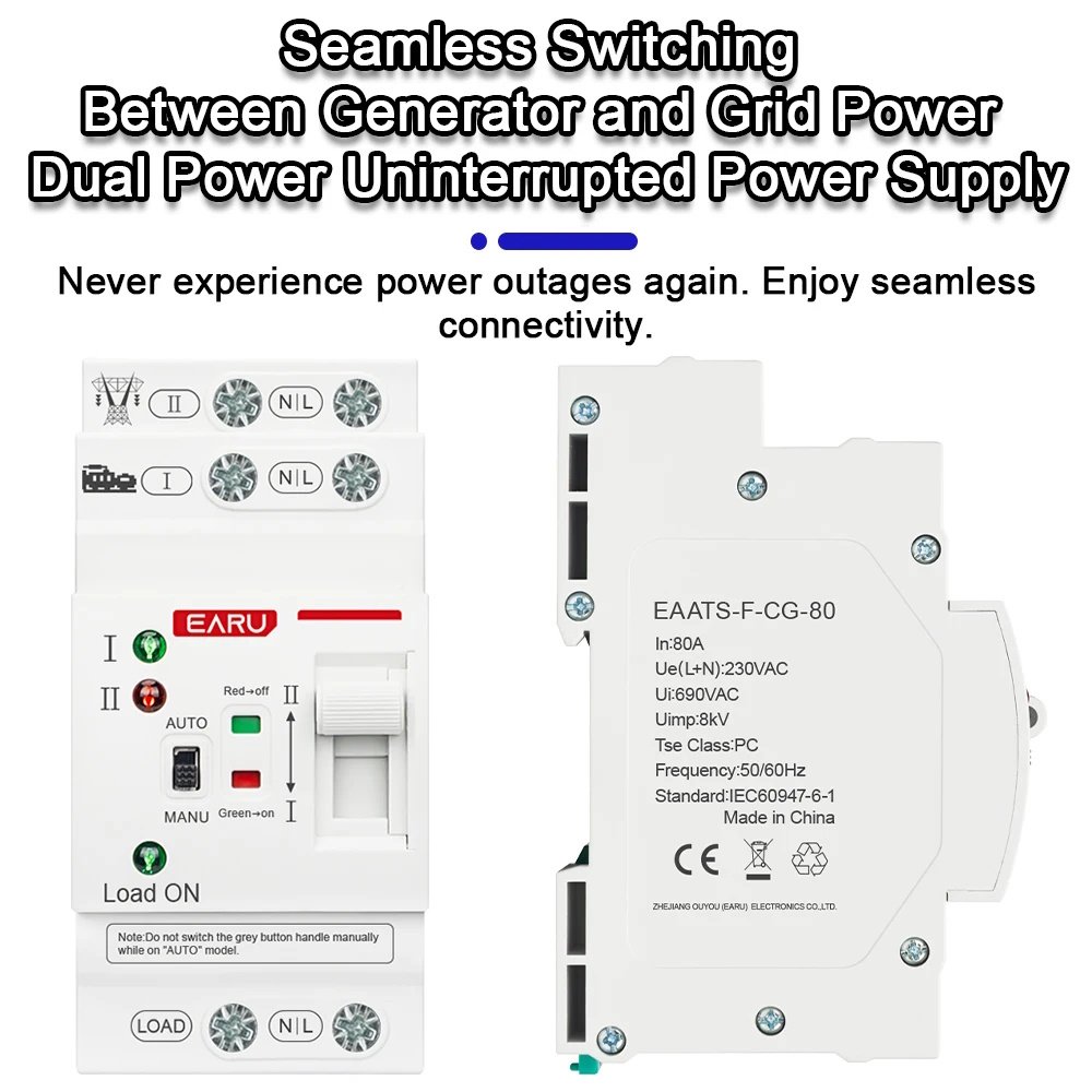 Автомат введення резерву EARU EAATS-F-CG-80 2P 80A 230V АВР перемикач, фото №2
