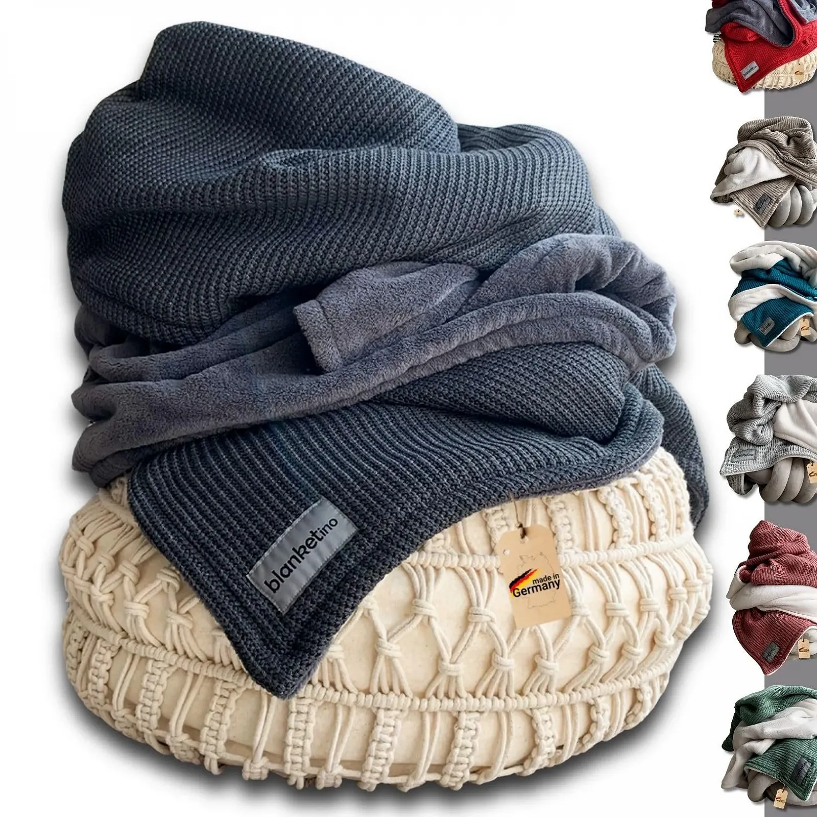 Вязаный плед blanketino 145 x 210 см - Теплый диванный плед из экстра мягкого флиса и высококачественного хлопка разных цветов (темно-серый), фото №1