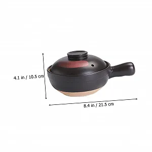 Жаровня глиняная с ручкой термостойкая для газовых плит черная с узором synthetic.ua - Фото 1