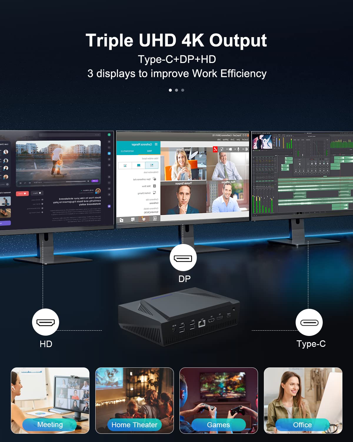 Мінікомп'ютер WEIDIAN Win 11 Pro 11 Gen i9 11900H (до 4.90GHz) 16GB RAM 512GB M.2 SSD 4K HD DP Type-C Triple Display Gigabit Ethernet Mini ПК Підтримує WIFI5 BT4.2 USB для бізнесу Офісний, фото №5