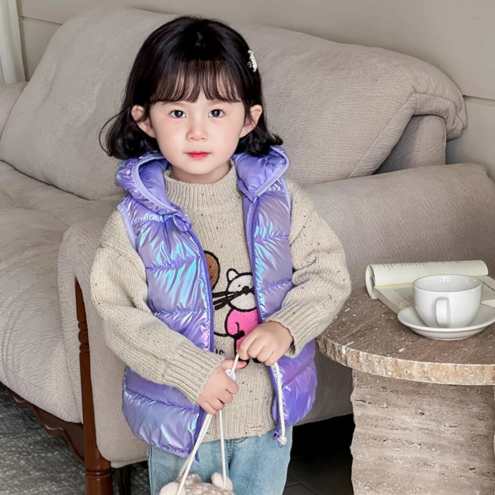 Дитячий двосторонній жилет для дівчаток зі змінним кольором, фото №5