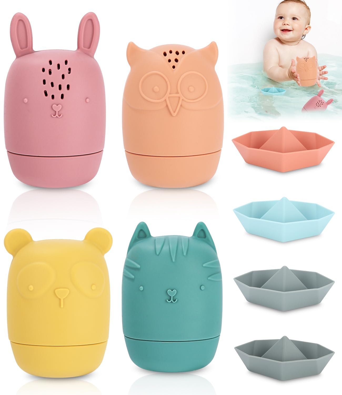 Набір з 8 силіконових тварин для ванни, фото №1