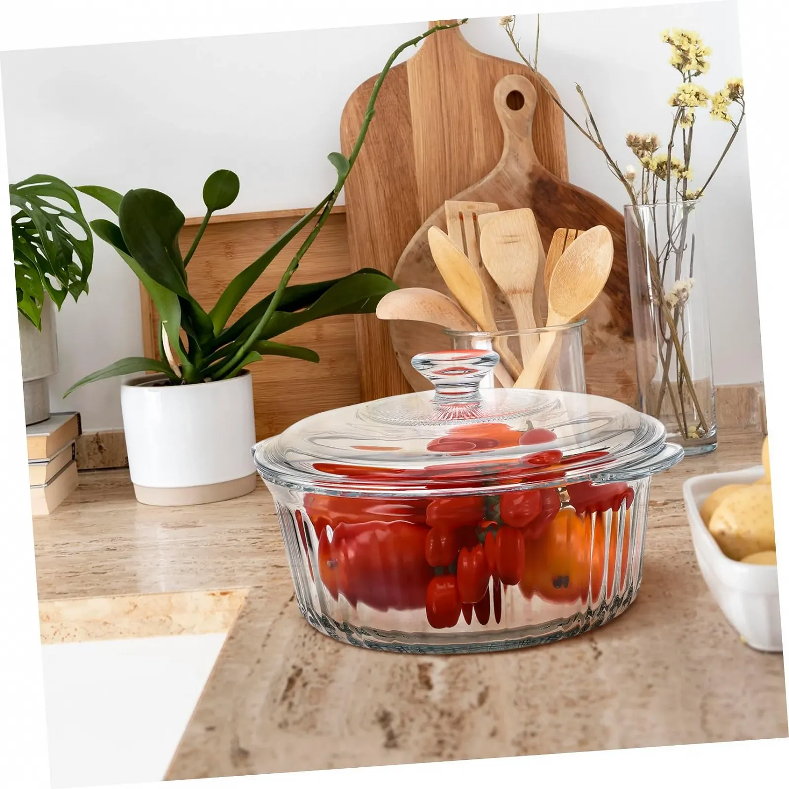 Форма для запікання кругла скляна з кришкою для духовки боросилікатне скло, фото №4