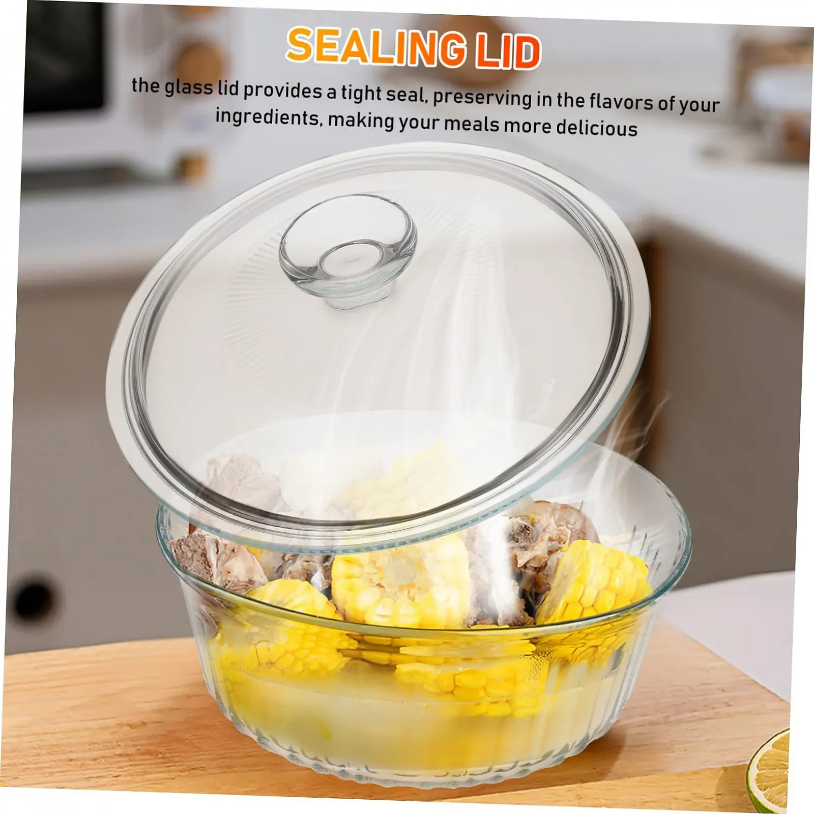 Форма для запікання кругла з кришкою боросилікатне скло, фото №9