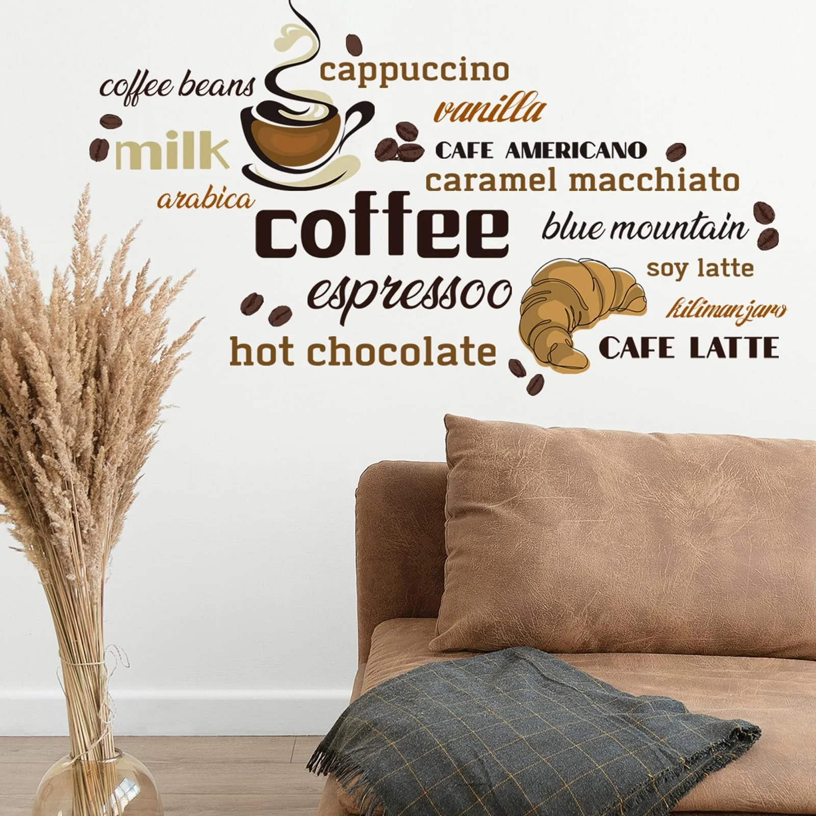 Наклейка на стену Coffee Cup Coffee Beans Art Font 60 x 30 см, фото №4