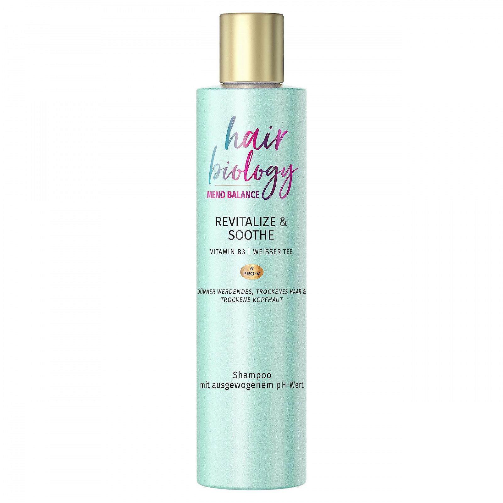 Шампунь Hair Biology Meno Balance Revitalize & Soothe для истонченных и сухих волос с Pro-V, витамином B3 и белым чаем 250 мл, фото №1 Шампунь Hair Biology Meno Balance Revitalize & Soothe для истонченных и сухих волос с Pro-V, витамином B3 и белым чаем 250 мл, фото №1