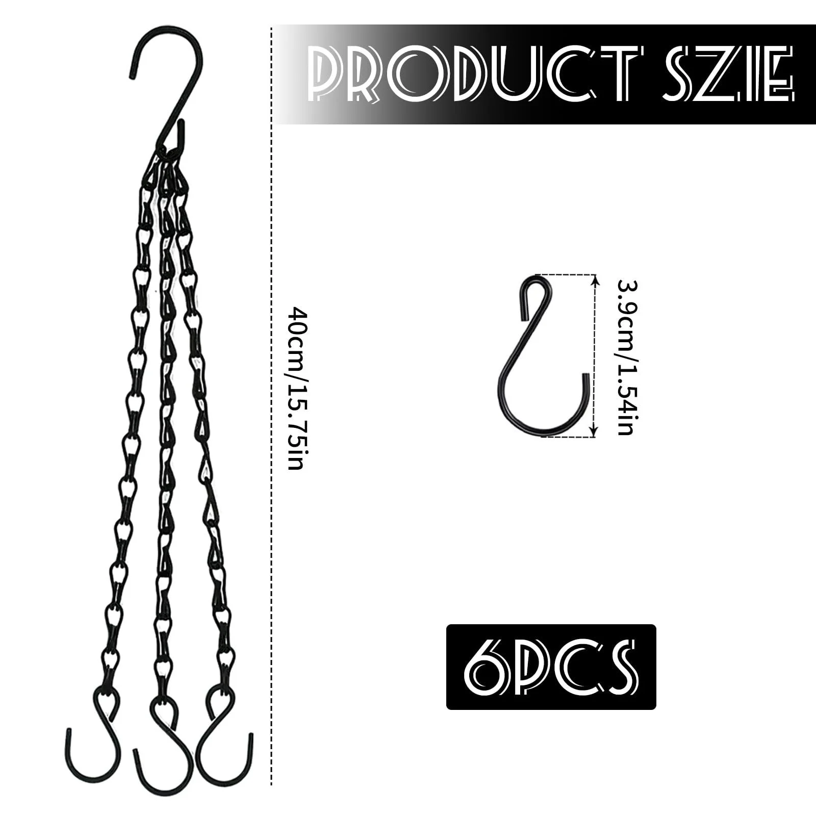 Цепь для подвесных корзин Pack of 6 40 см металлическая Черная, фото №2