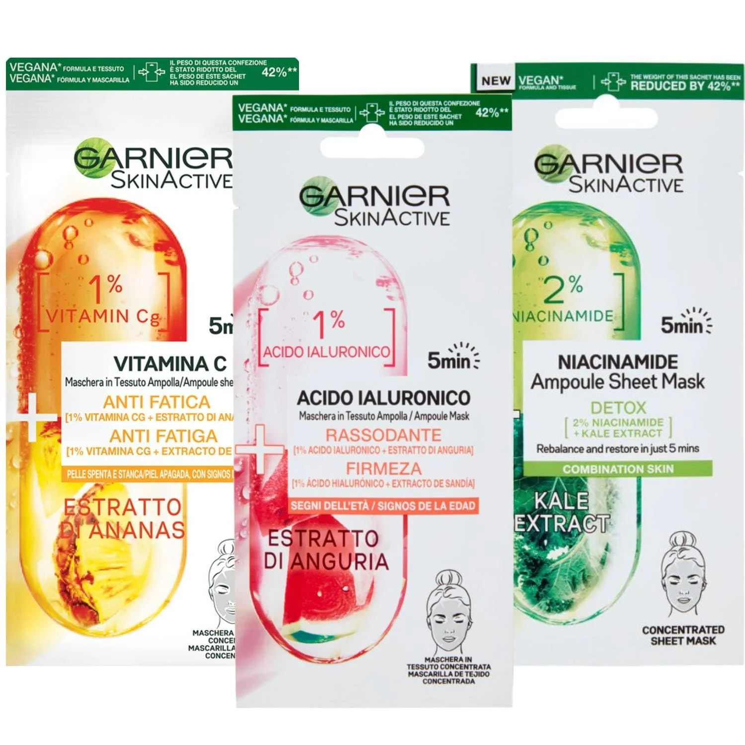 Средство для лица Garnier Skin Active для всех типов кожи (Ампула, Ананас, Арбуз, Ниацинамид), фото №1