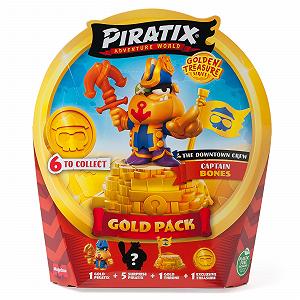 Игровая Фигурка PIRATIX ADVENTURE WORLD Golden Treasure Series Gold Pack The Rebels Crew, 5 Piratix Сюрприз, 1 Эксклюзивное Сокровище, 1 Эксклюзивный Флаг, 1 Подиум, 6 Аксессуаров, Капитан Golden Ollie - Фото 1