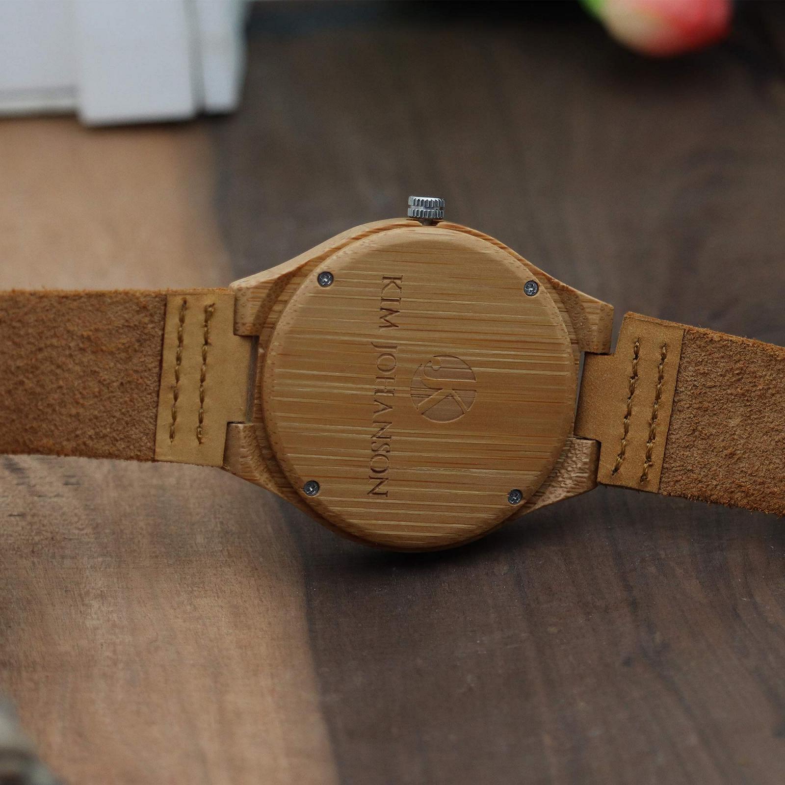 Годинник Kim Johanson Rewild для чоловіків із бамбукового дерева коричневого кольору зі справжнім шкіряним ремінцем ручної роботи кварцовий аналоговий годинник з подарунковою коробкою, фото №4