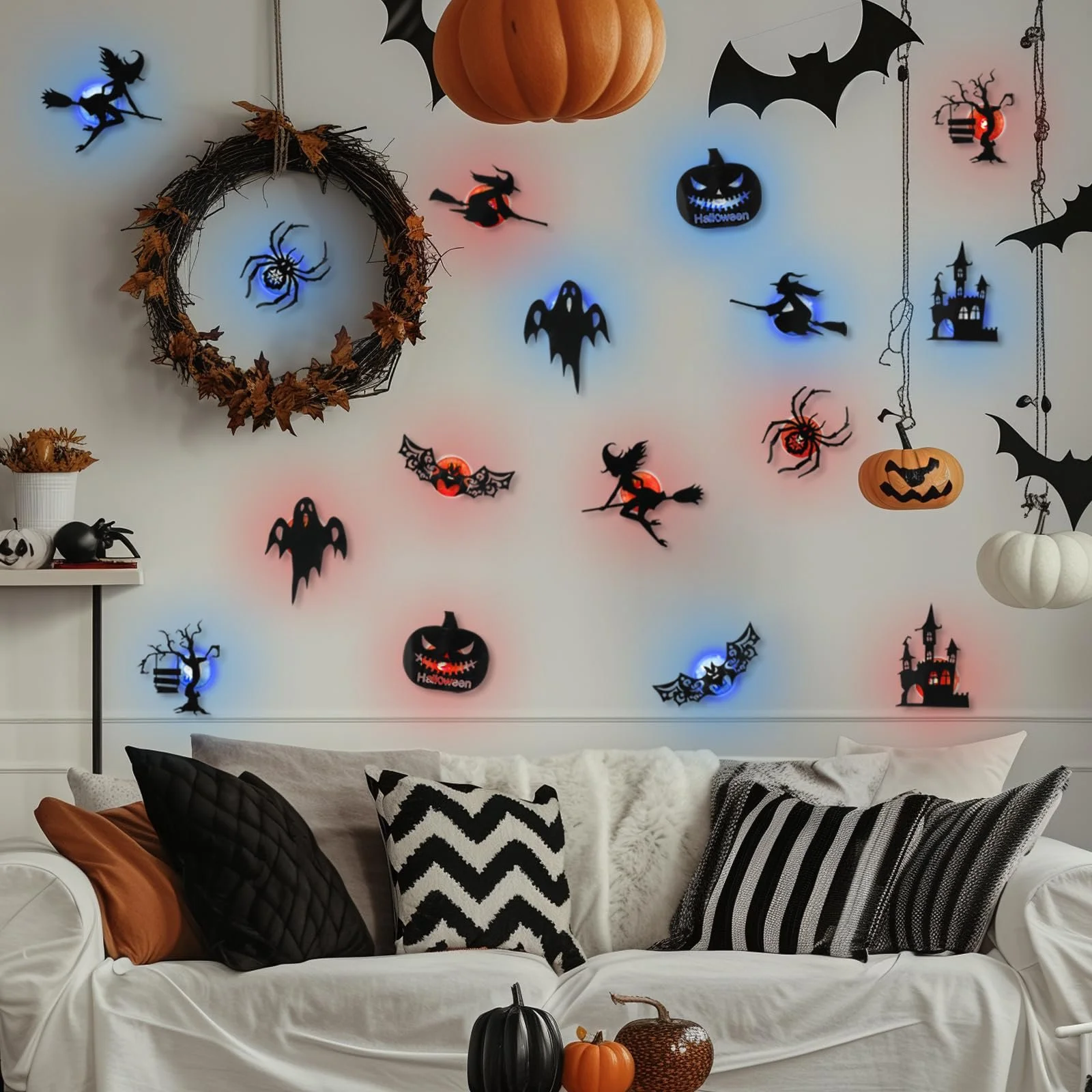 Набір наклейок на стіну Halloween 16 шт. LED 3D що світяться, фото №4