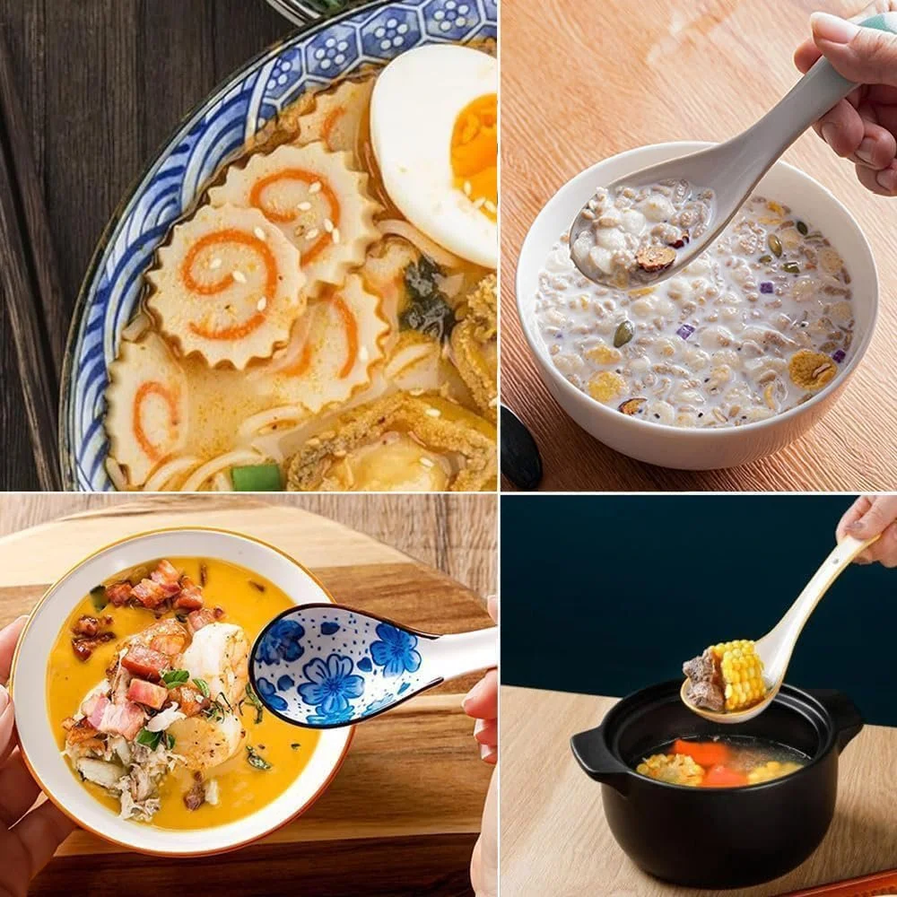 Ложка для супу керамічна 4 шт. з унікальним візерунком для рамену, пельменів, рисової локшини, вонтонів, локшини та супів, фото №6