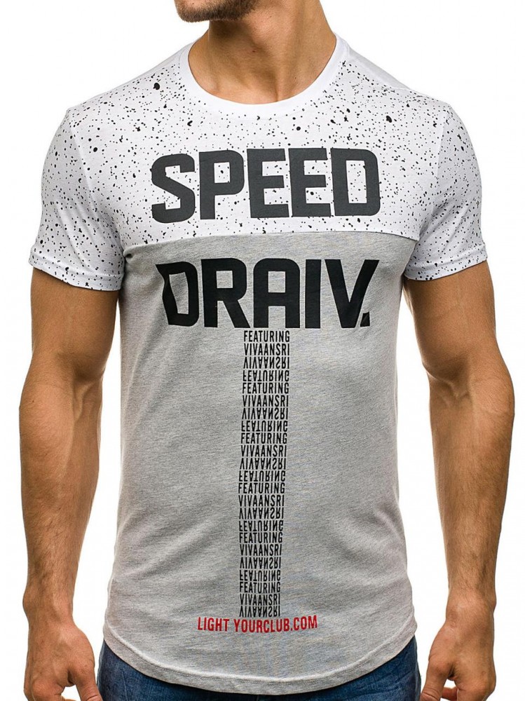 Футболка мужская удлиненная бело-серая с принтом J Style, фото №1