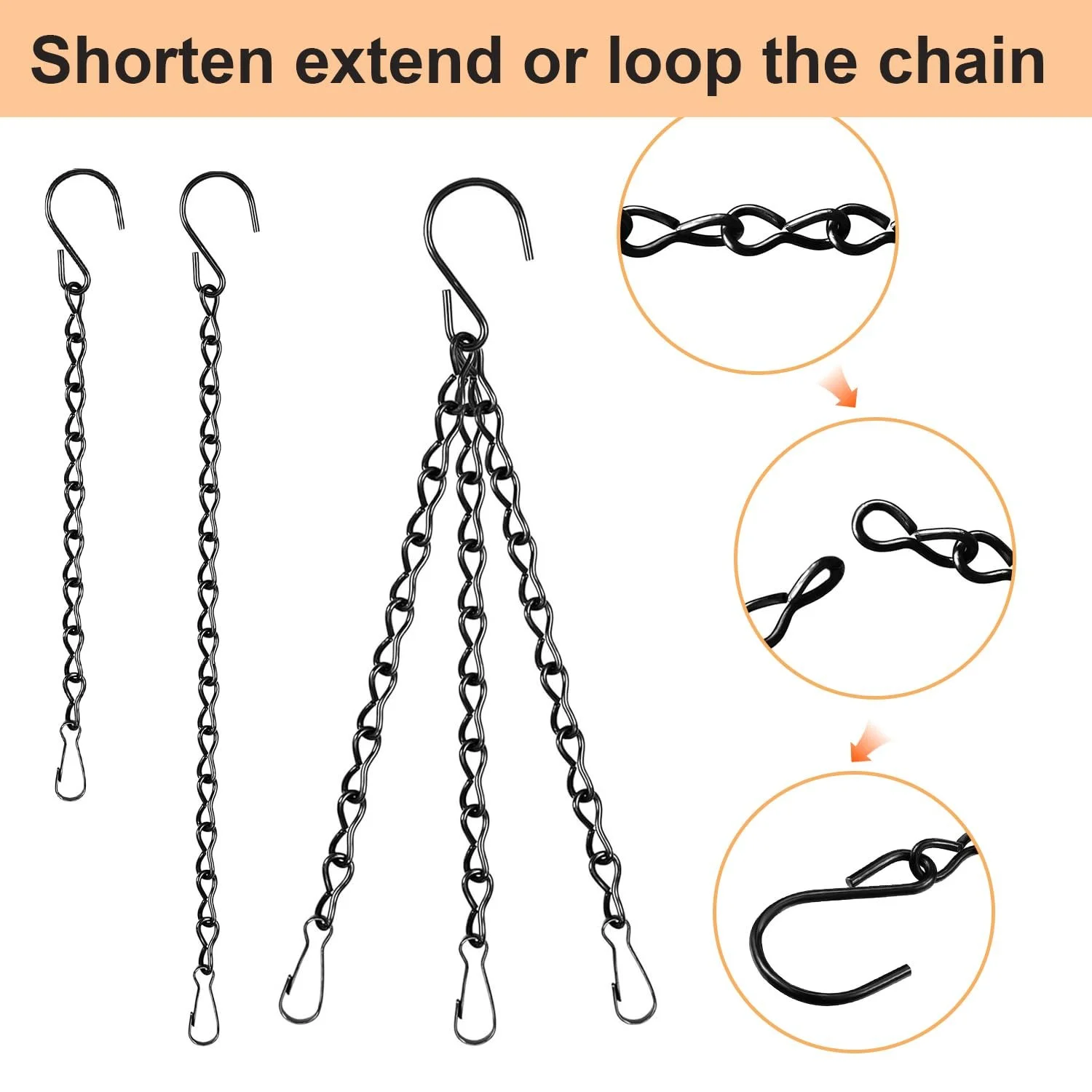 Цепи для подвешивания растений набор 20 шт. 24 см металлические поворотные Black, фото №4