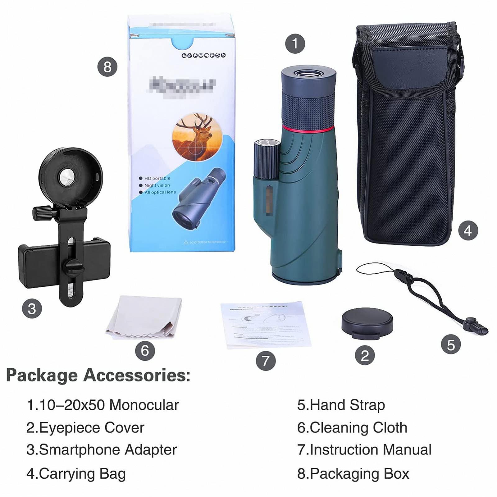 Монокуляр QHYTL 10-20 × 50 Водонепроникний з Телефонним тримачем для Спостереження за птахами і Кемпінгу, фото №6 Монокуляр QHYTL 10-20 × 50 Водонепроникний з Телефонним тримачем для Спостереження за птахами і Кемпінгу, фото №6